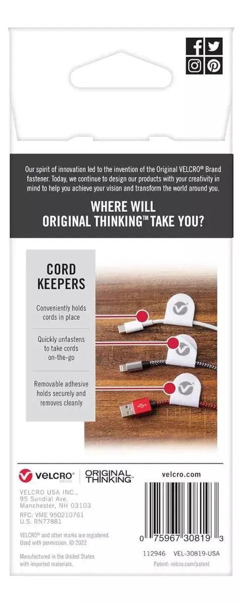 5 Tiras Soportes Cables Velcro® Cord Keepers Negro - Velcro