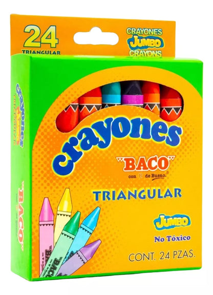 24 Crayones Jumbo Triangular Baco Escolares Dibujo Colorear