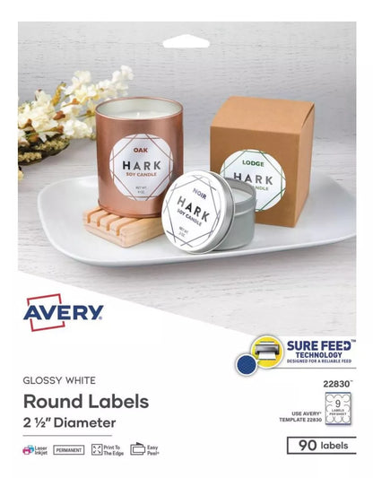 90 Etiqueta Circular Permanente Avery 6.4cm Impresion Laser