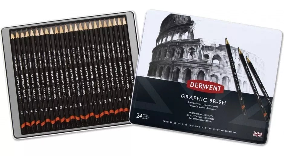 Lápices Dibujo 24 Piezas Derwent Grafito Graphic 9b - 9h - Marchante MX