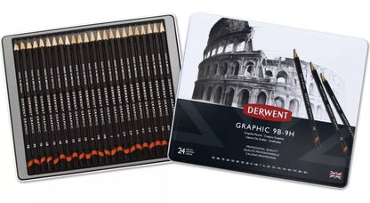 Lápices Dibujo 24 Piezas Derwent Grafito Graphic 9b - 9h - Marchante MX