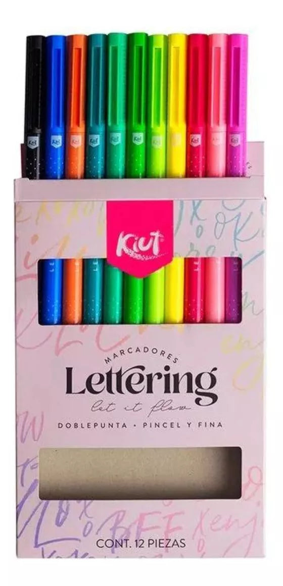 12 Marcadores Lettering Punta Pincel Kiut Colorear Lavables