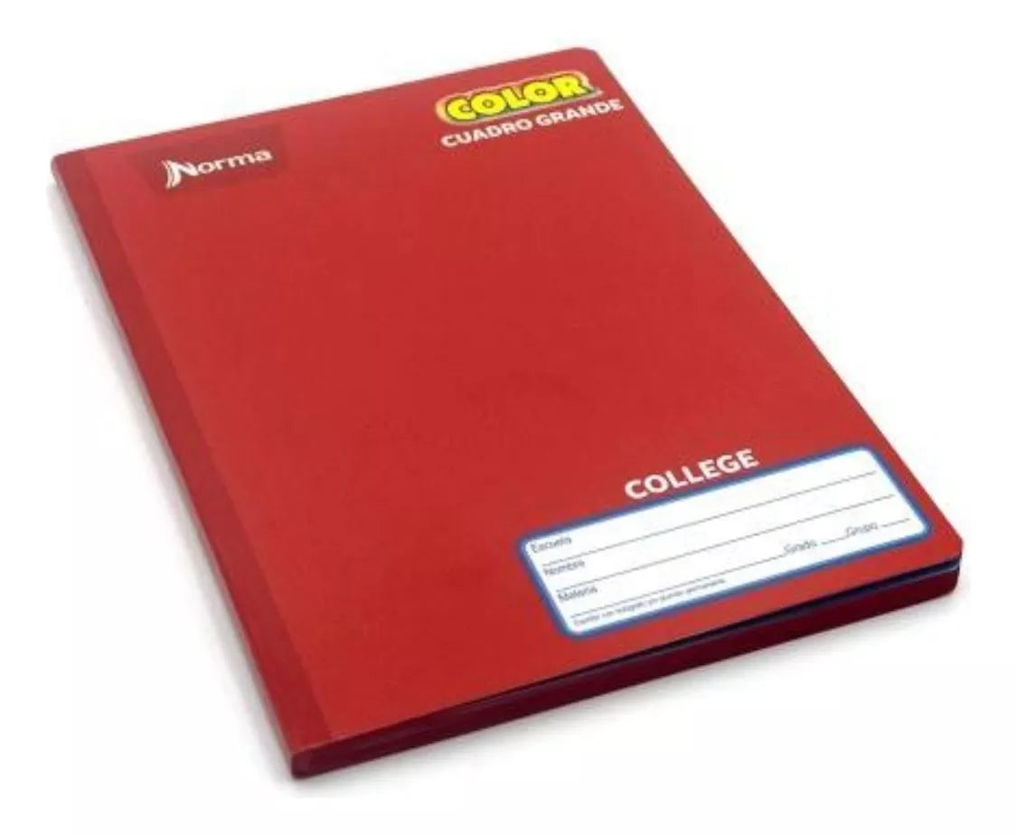 Cuaderno Rojo College 100 Hj Norma Color 360 Cosido Cuadro Grande