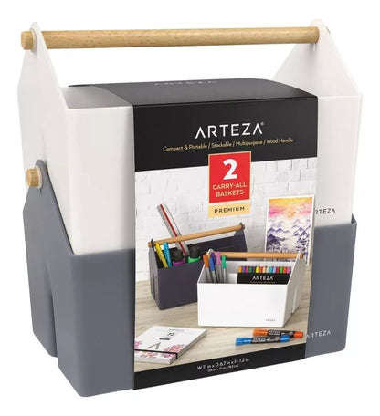 2 Cestas Almacenamiento Madera Arteza Gris/Blanco