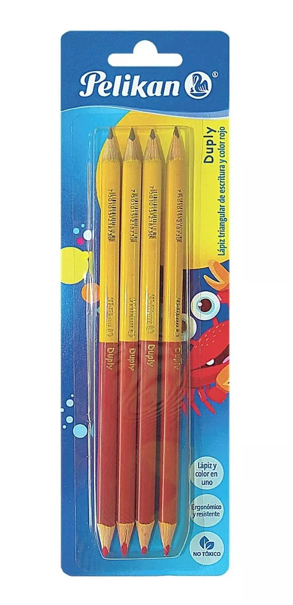Lápices Duo Bicolor Triangular 2hb Gris Rojo Pelikan Duply 4 Piezas