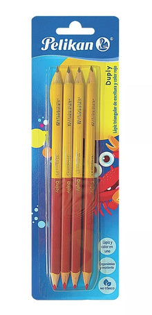 Lápices Duo Bicolor Triangular 2hb Gris Rojo Pelikan Duply 4 Piezas