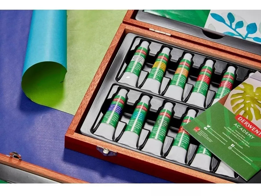 Caja de Madera Pintura Acuarela Derwent Academy 12ml Set 12 Piezas - Marchante MX