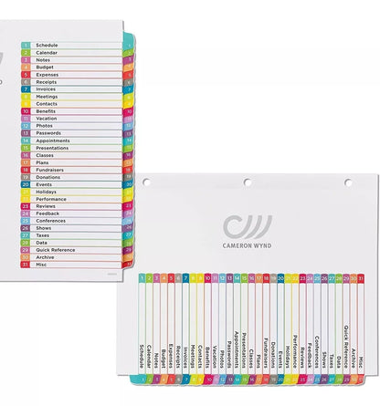 31 Separador Pestañas Numericas Avery Carpeta Multicolores
