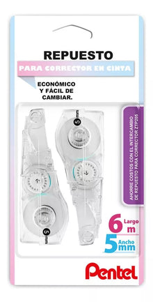 2 Repuestos Corrector Cinta Recargable Pentel 5mm X 6m