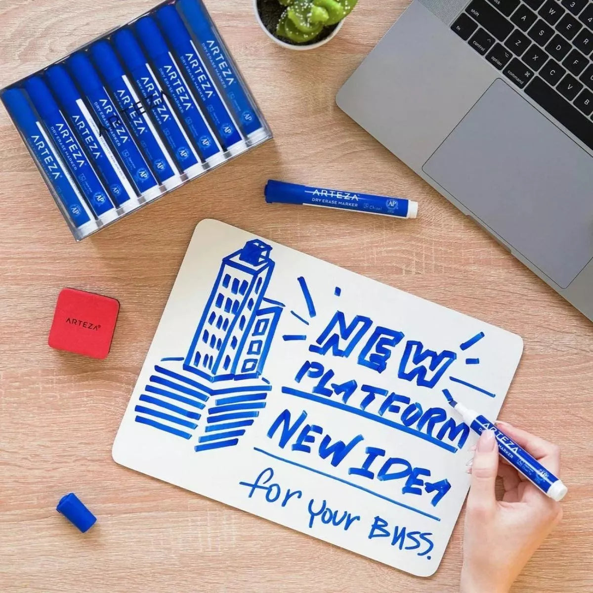 Econopack 36 Marcadores Plumón Pizarrón Blanco Azules Arteza