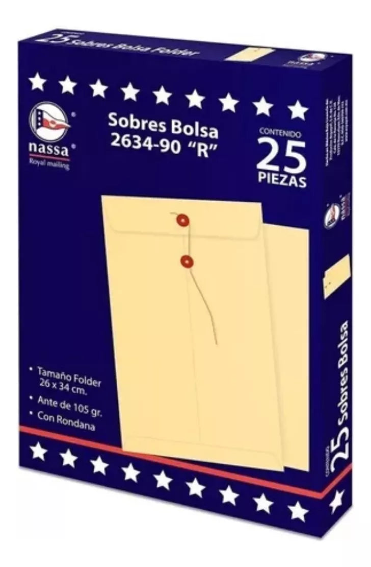 25 Sobres Bolsa Amarillo Nassa 26 X 34cms Rondana E Hilo