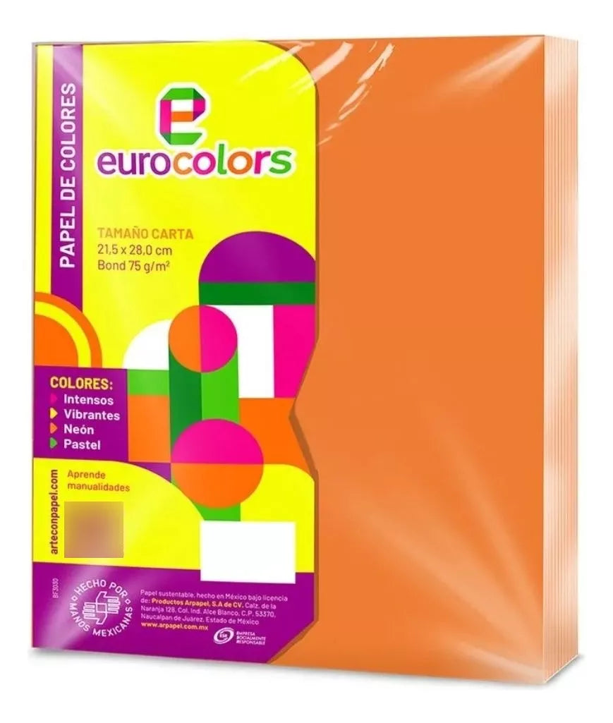 100 Hojas Colores Tamaño Carta Eurocolors Color A Elegir