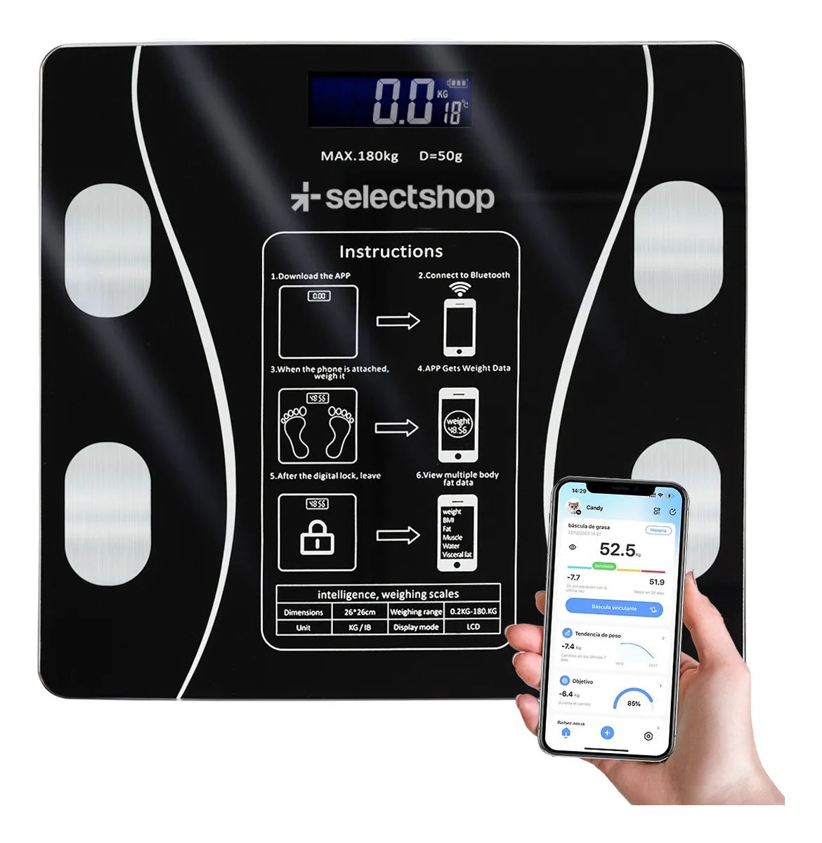 Báscula Digital Con Mediciones Y Bluetooth Adir