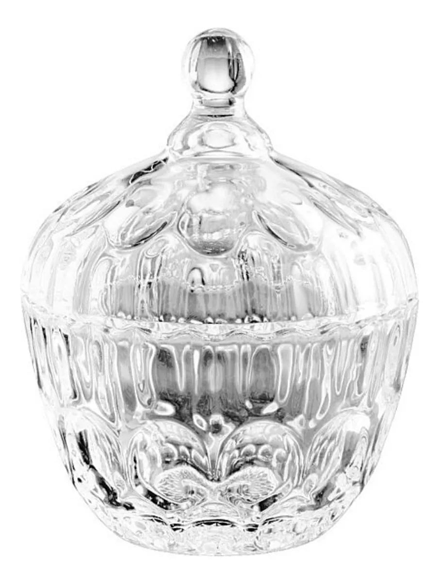 Azucarera Dulcero Bombonera Vidrio Cristal Labrado Tapa