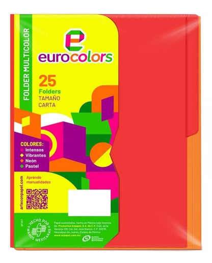 25 Folders Carta Paquete Surtido Eurocolors Colores Intensos
