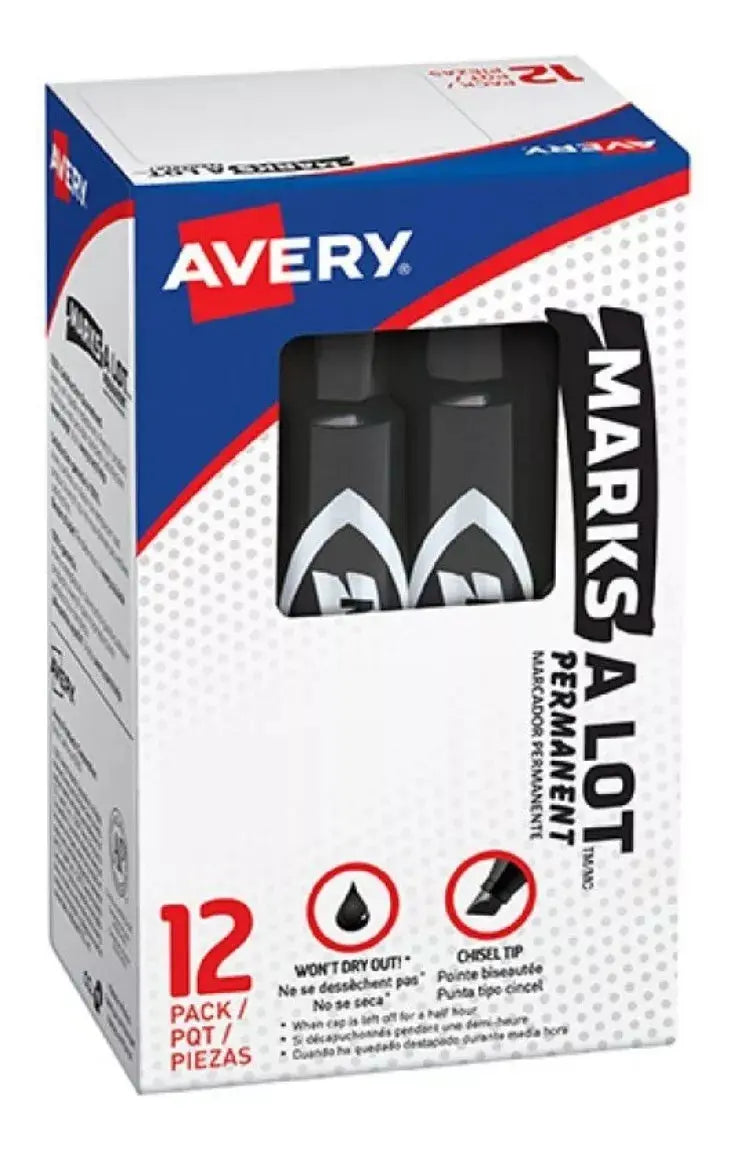 12 Marcadores Permanente Avery Estandar Negro Punta Cincel - Avery