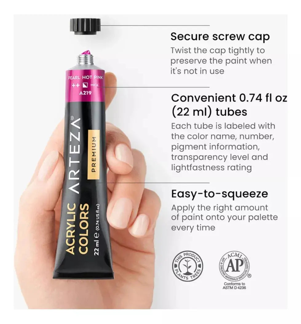 36 Tubos 22 Ml Pintura Acrilica Arteza Colores Metalicos - Arteza - vista lateral