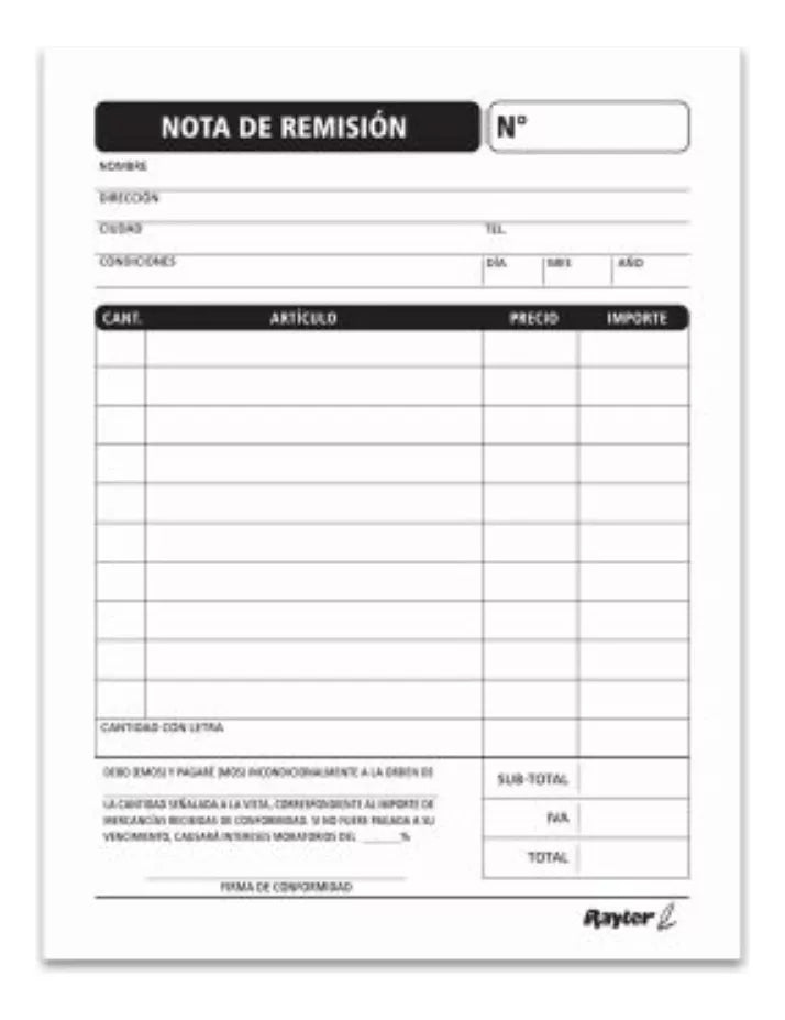 6 Block Nota Remisión Rayter Triplicado 1/4 /17 Juegos C/u