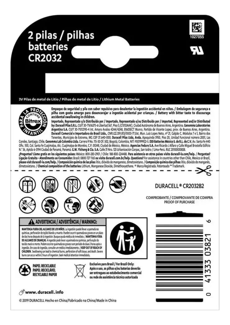 Pack De Pila Cr2032 Duracell Botón De Litio 3v No-recargable - KCTS - empaque