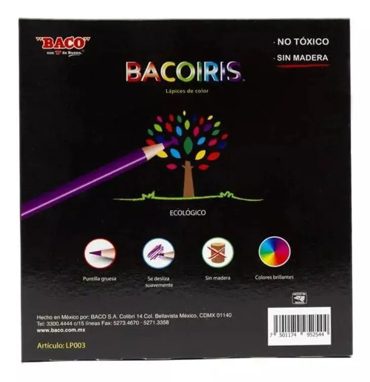 24 Lapices Colores Baco Largos Redondos Bacoiris Escolar - BACO - vista lateral