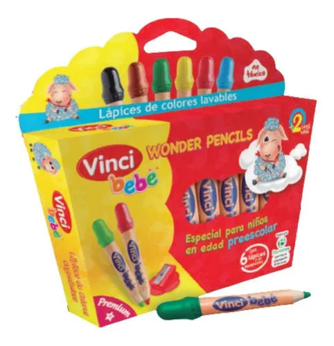 Set 6 Lápices De Colores Lavables Vinci Bebé + Sacapuntas