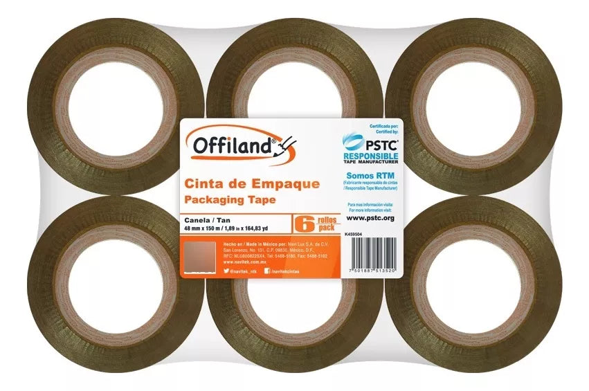 6pz Cinta Empaque Canela Offiland 040 48mm X 50m