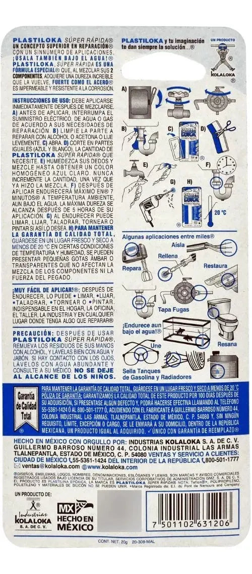 Plastiloka Azul Secado Rapido 20g Kola Loka Pastilina Epoxica - Dogotuls - empaque