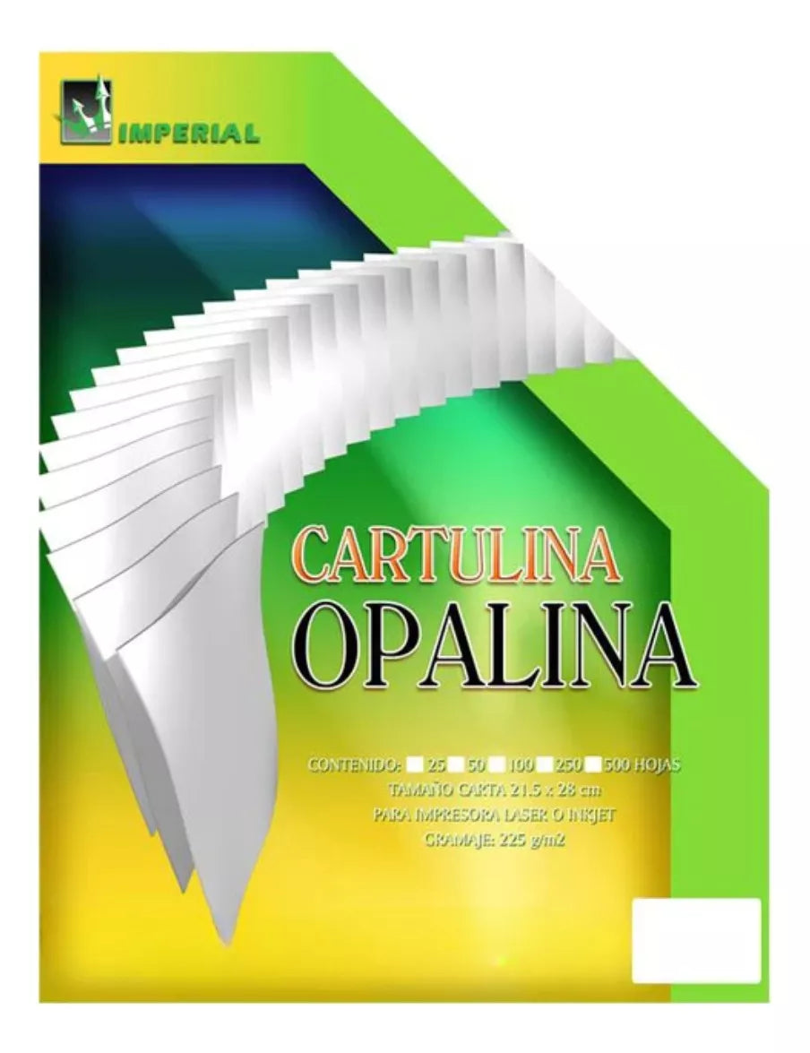 100hjs Cartulina Opalina Imperial 225 Grs T/c Lino Blanco
