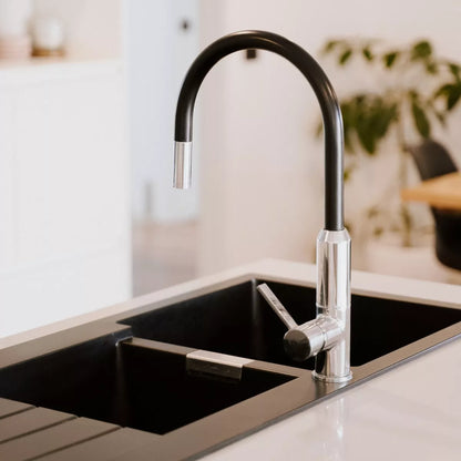 Llave Monomando Snake Cromo Fregadero Negro Cuello Flexible