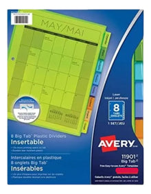 8 Separadores Pestañas Avery Insertables Carpeta Colores