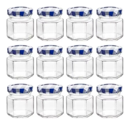 12 Frascos Mini Hexagonal Vidrio Tapa Mantel Almacena 45ml