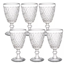 6 Copas Vino Tinto Blanco Vidrio Cortado Cristal Diamante