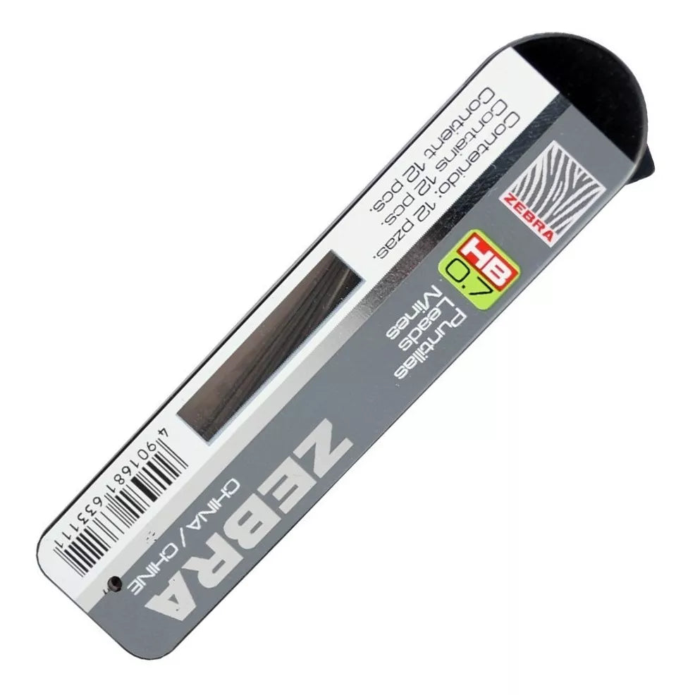 12 Piezas Puntillas Zebra Grafito Hb 0.7mm Caja Portaminas - Marchante MX
