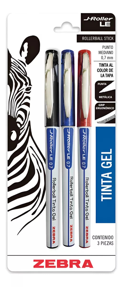 Boligrafo Gel Zebra J Roller 3 Colores Punta 0.7 Mm