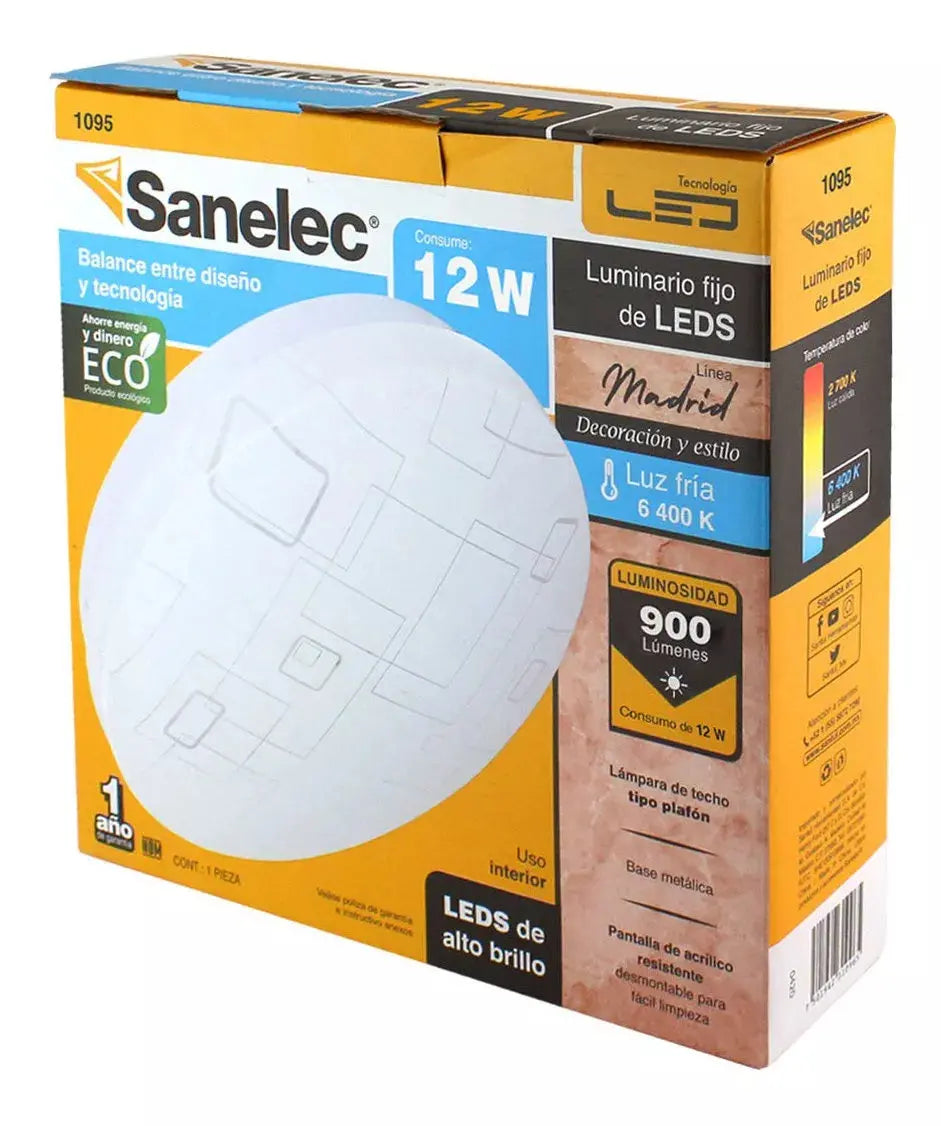 Luminario Led Plafón Sanelec Decorativo Madrid 12w 1095 - Sanelec - detalle