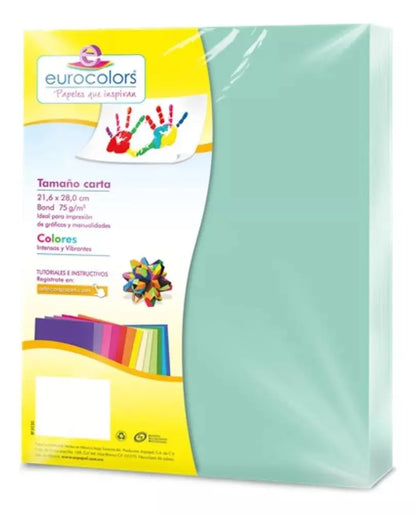 100 Hojas Color Pastel Eurocolors Tamaño Carta Color Elegir Azul Pastel / 103 - Eurocolors