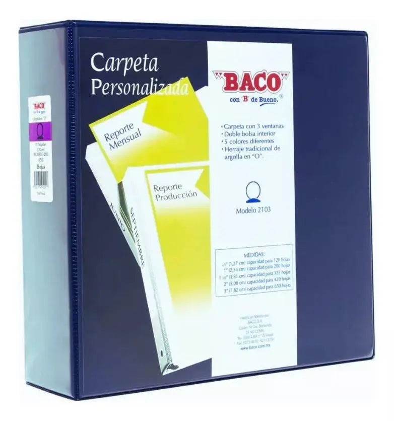1 Carpeta Vinil Baco Personalizada Carta Economica 3pulgadas Color Azul - BACO - detalle
