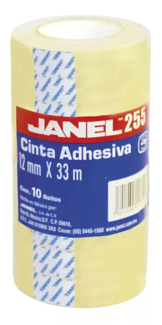 10pz Cinta Adhesiva Janel Transparente 12mm X 33m Rollo - Janel - vista lateral