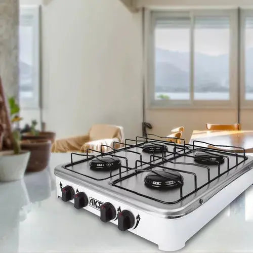 Estufa De Mesa Aksi 4 Quemadores Blanco Acero Inoxidable Color Blanco - Marchante MX