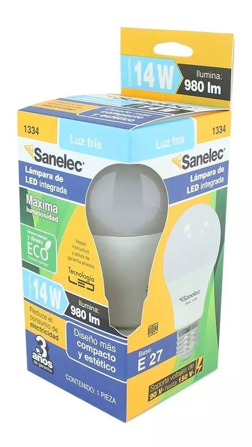 Foco Led Tipo A19 14w Sanelec Luz Fría Omnidireccional