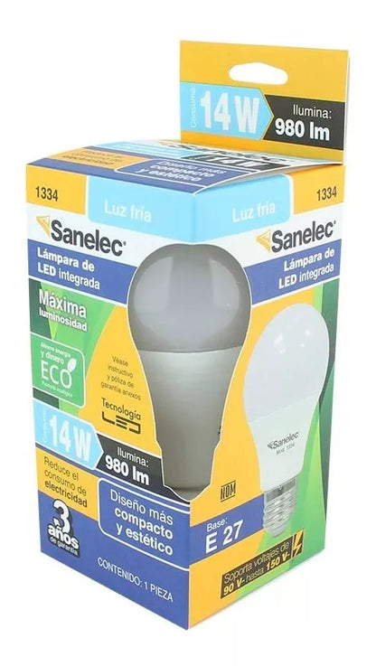 Foco Led Tipo A19 14w Sanelec Luz Fría Omnidireccional