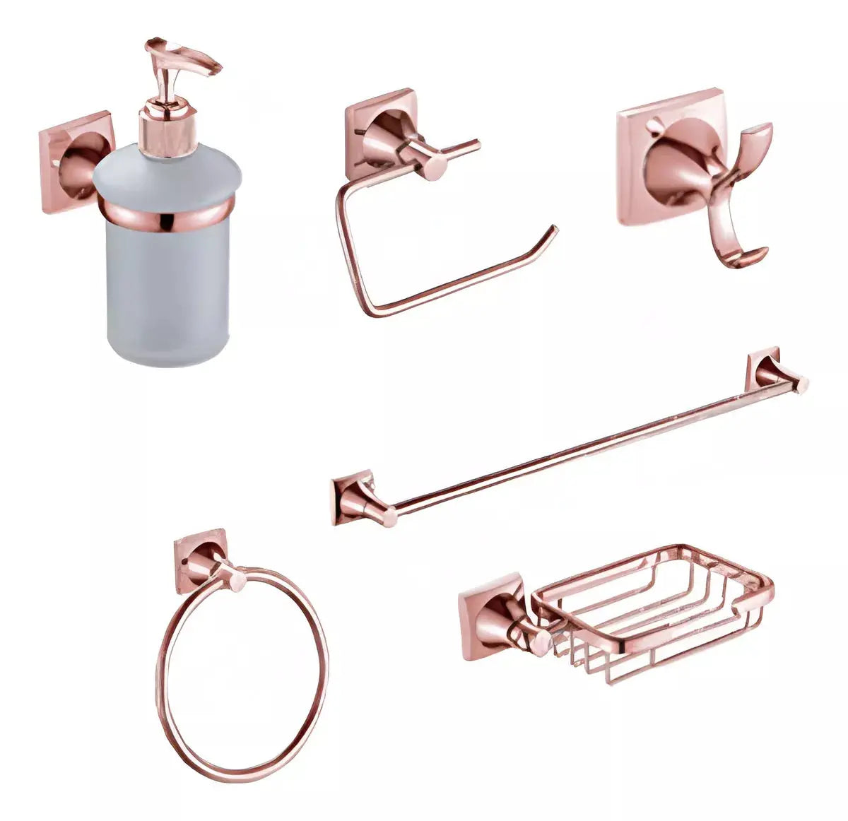 Juego Accesorios Baño 6 Piezas Meer Metal Color Oro Rosado - CNX - vista trasera