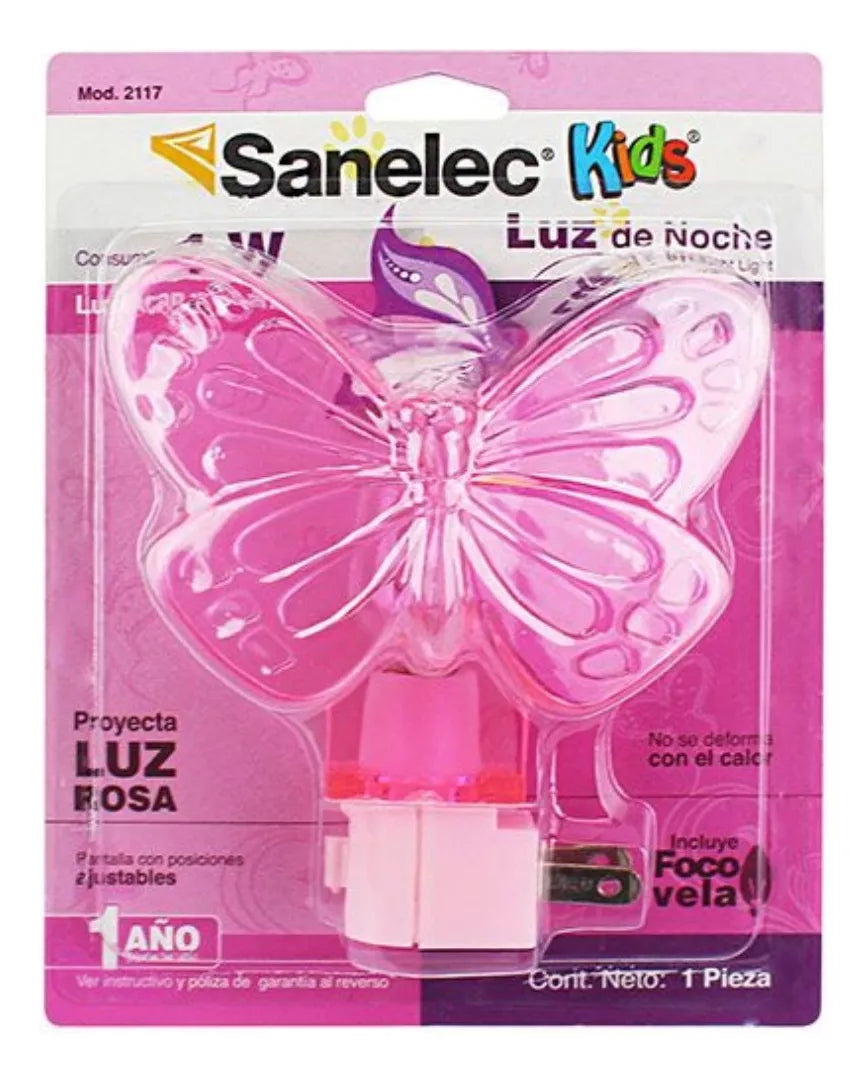 Luz Noche Incandescente Sanelec Kids 4w Diseño Mariposa