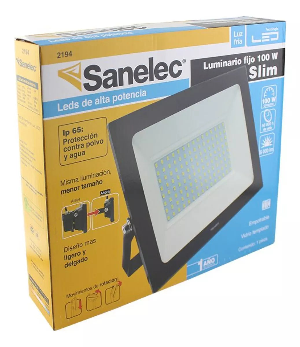 Reflector Ultradelgado Led Sanelec 100w 6500k 2194 Luz Fria