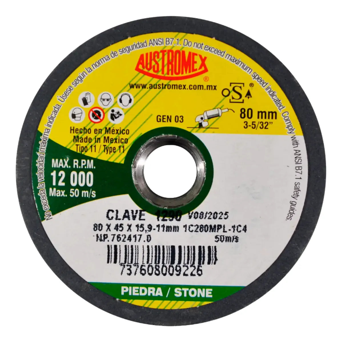 Copa Abrasiva Shellac 80x45x15.9-11mm Clave 1290 Austromex