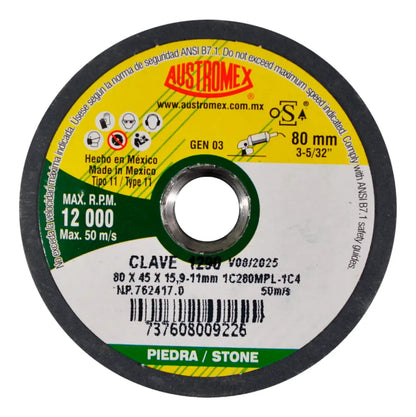 Copa Abrasiva Shellac 80x45x15.9-11mm Clave 1290 Austromex