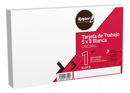 Paquete 100 Tarjeta Fichas Trabajo Rayter 20x12 150g Elegir