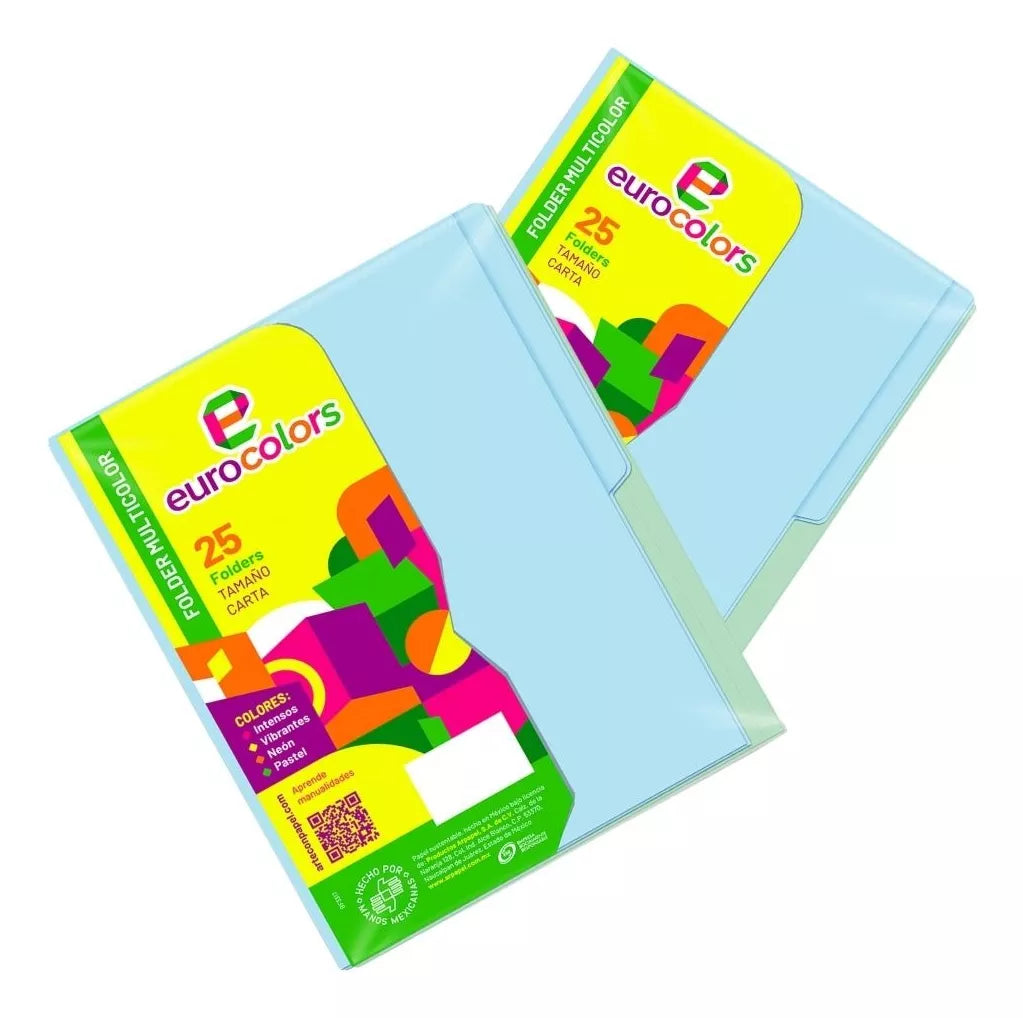50 Folder Tamaño Carta Eurocolors Colores Surtido Pastel