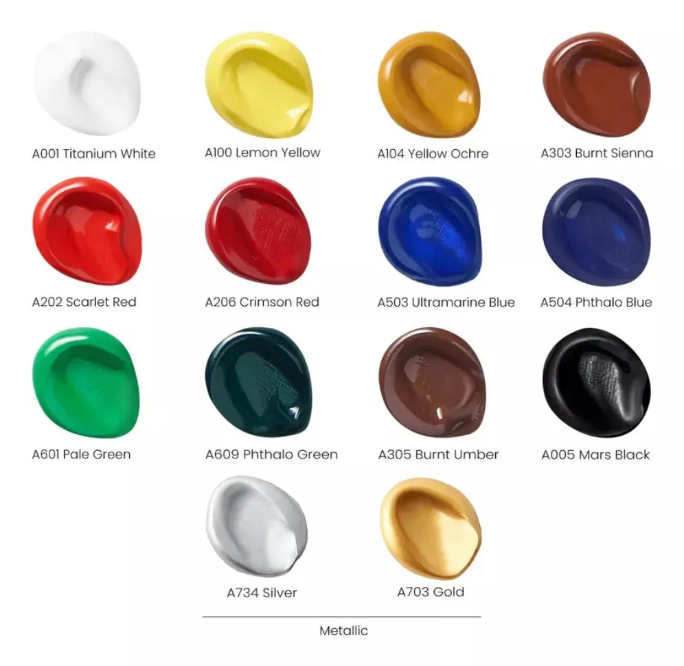 Set 14 Tubos Colores Vibrantes 120ml Pintura Acrílica Arteza - Marchante MX