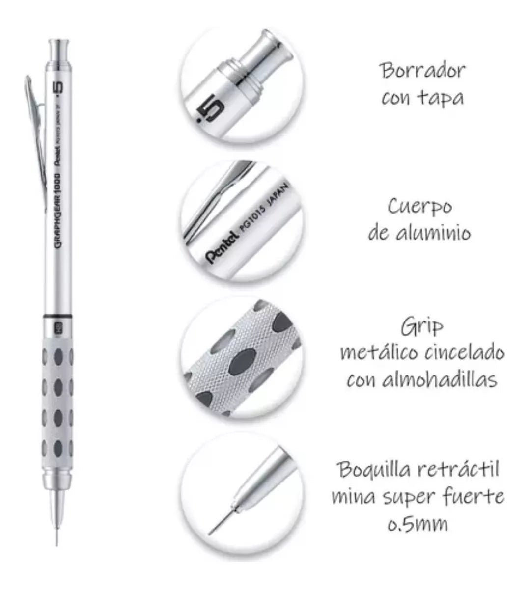 Lapicero Profesional Pentel Graphgear Plata Dibujo 0.5mm